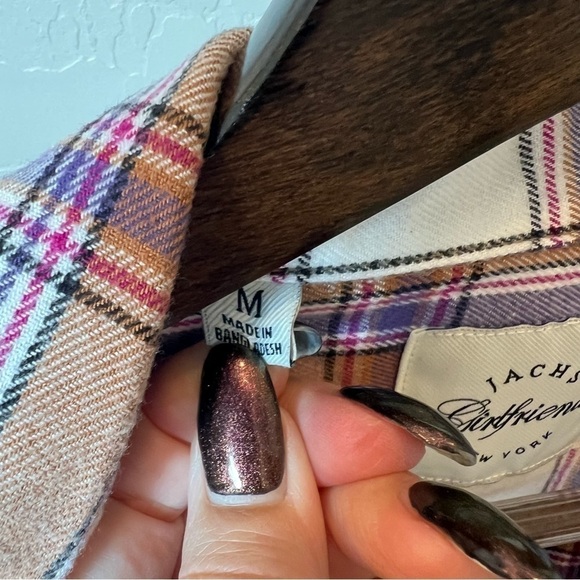 Jachs Girlfriend women’s flannel plaid shacket with pockets, buttondown, sz M - Picture 4 of 14